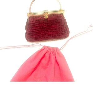 Judith Leiber Burgundy Clutch with Gold Details